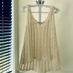 ZARA TEXTURED FRAYED DISTRESSED KNIT OPENWORK TANK TOP - IVORY / ECRU